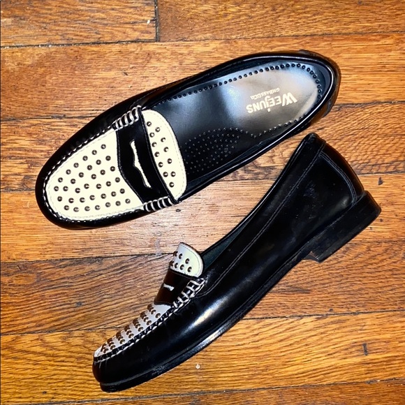 gh bass black and white loafers